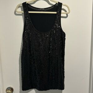 Express Sequin Black Tank Top Sz L